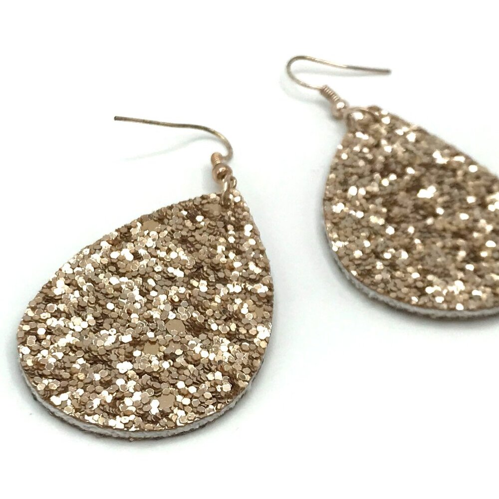 Teardrop Gold Glitter Dangle Earrings